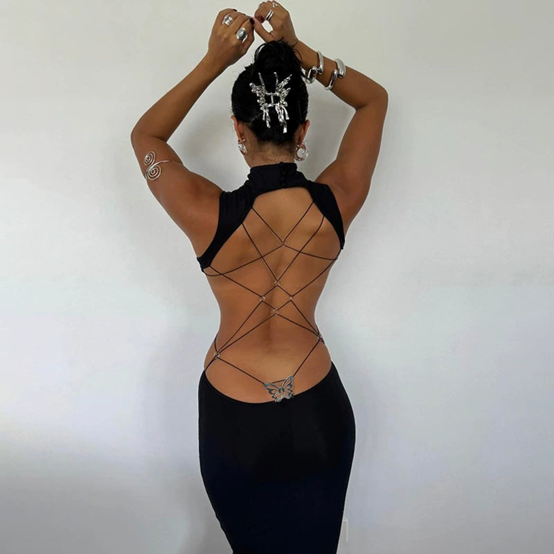 Aviva Backless Lace-Up Dress - Black [QVJBLEJP]