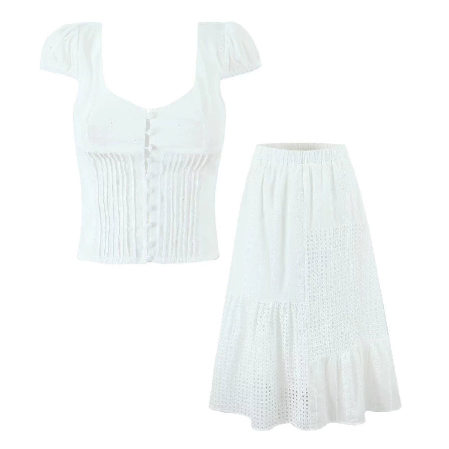 Saray Embroidered Cutout Skirt Set - White Set [ZXWEOCCY]