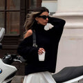 Deliyah Knit Cold Shoulder Sweater - Black [9QFSNJOK]