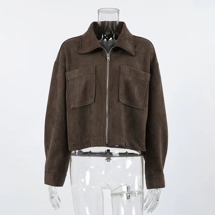 Celestine Cropped Lapel Jacket - Brown [LP919RV8]