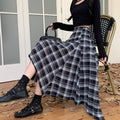 Tailynn Plaid Irregular Midi Skirt - Black Plaid [39I5A5JU]