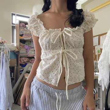 Mora Eyelet Tie-Front Blouse