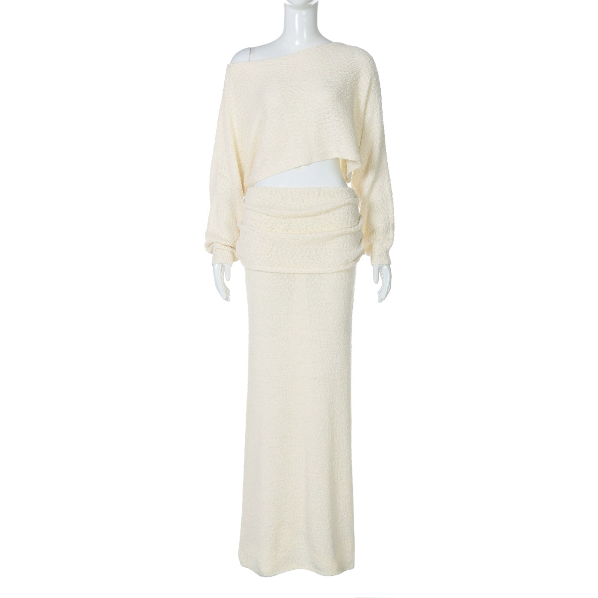 Ashly One-Shoulder Knit Set - Apricot [HSKMWIZ7]