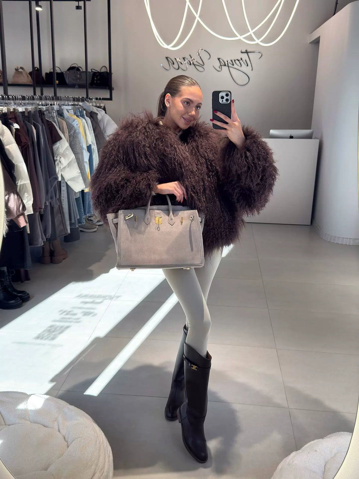 LaPose - Carlotta Shaggy Faux Fur Jacket - Dark Brown Color
