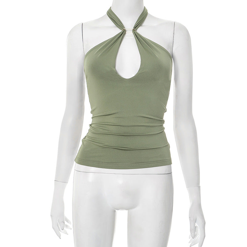 Sanya Metal Ring Halter Top - Dark Green [GELX3IF9]