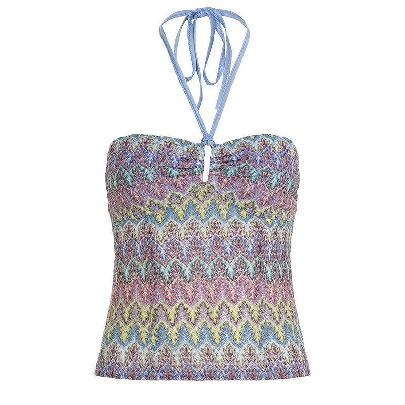 Helena Printed Halter Crop Top - Multi-color