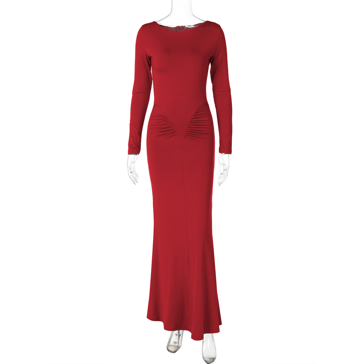 Mildred Pleated Long Sleeve Dress - Red [98FKHT6G]