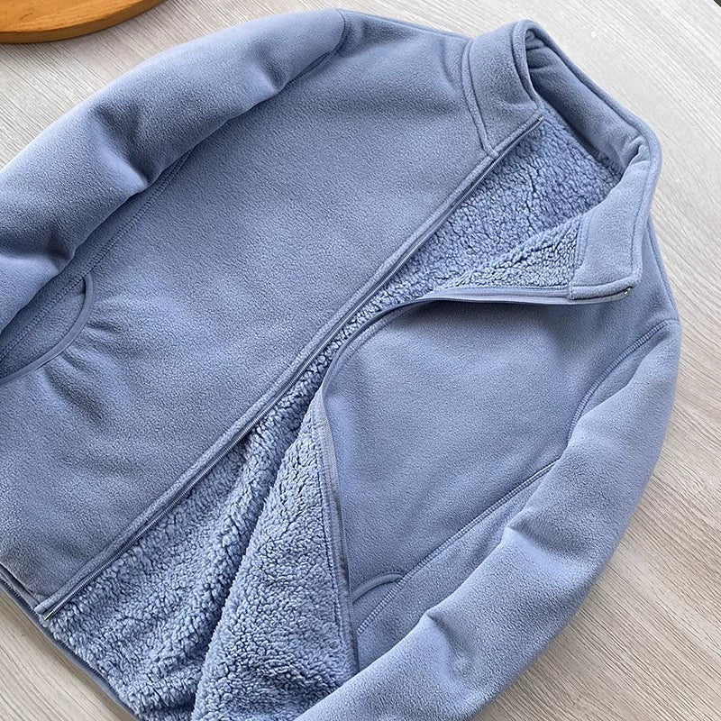 Zoee Plush Stand Collar Jacket - Powder Blue [P6KCZV2J]
