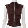 Amauri Pleated Mock Neck Vest - Brown [P1WMZXOQ]