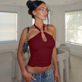 Lahna Halter Backless Crop Top - Wine Red [BUZ6R6NX]