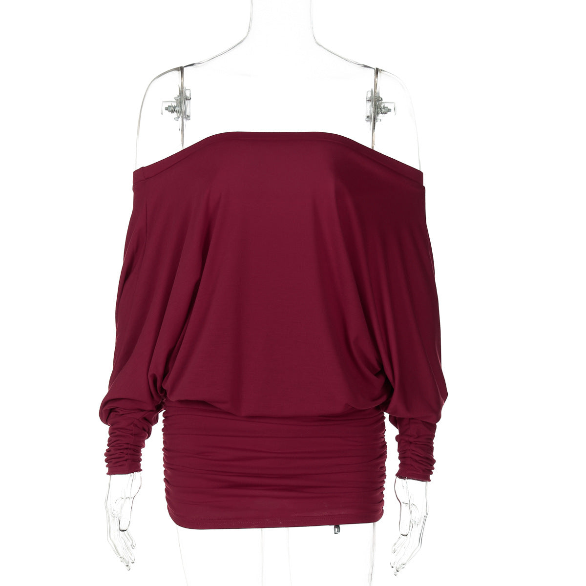 Aaliya Off Shoulder Ruched Mini Dress - Wine Red [SK0H94AX]