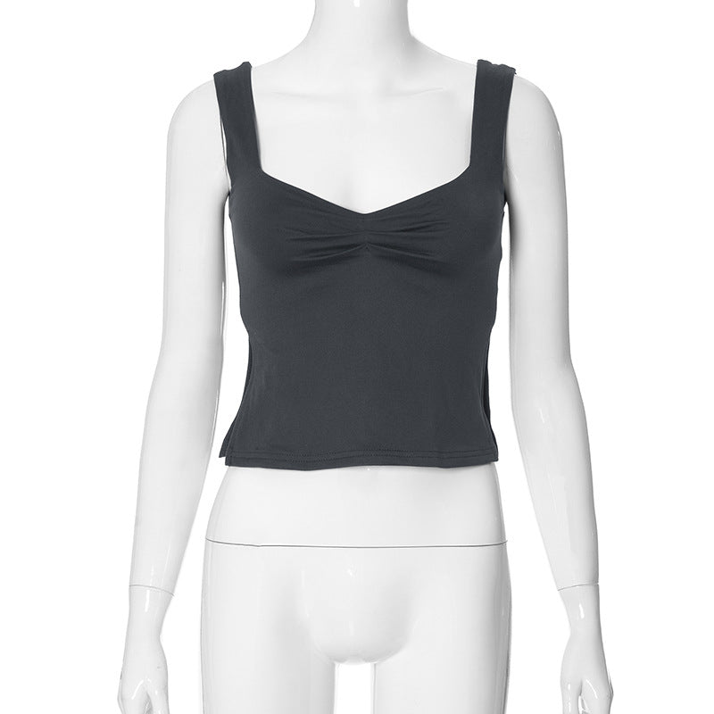 Ziona Backless Square Neck Crop Top - Dark Grey [OWT29ZLW]