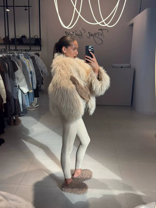 LaPose - Shaina Shaggy Faux Fur Jacket - Khaki Color