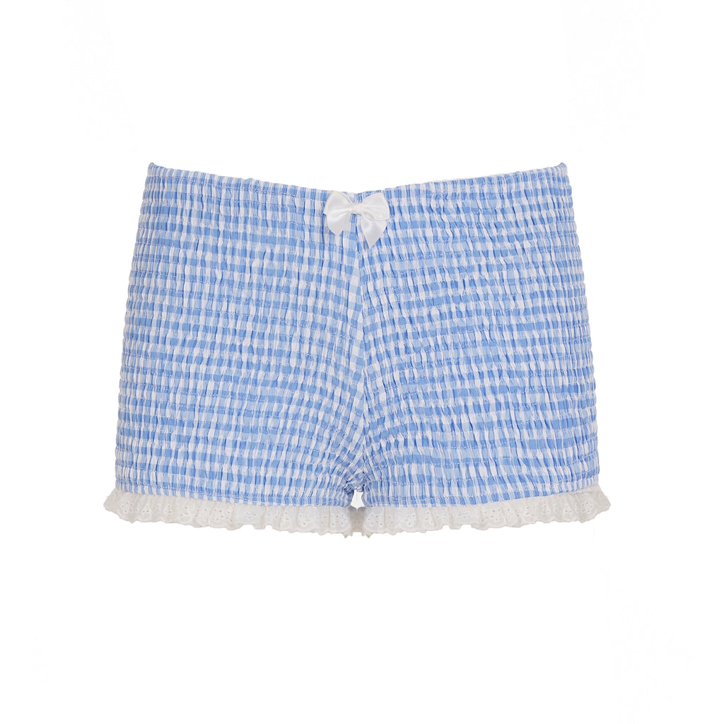Farryn Scalloped Plaid Shorts - Blue [8QGQQZR1]