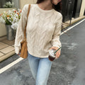 Sariya Solid Knit Crewneck Sweater - Apricot [RPR8XCDH]