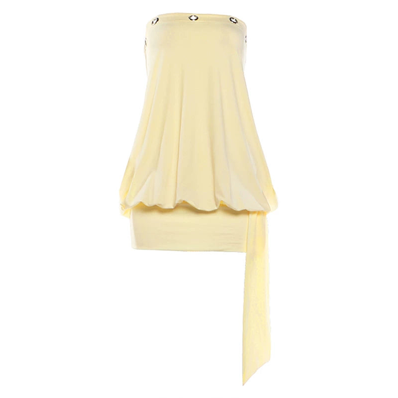 Ruched Strapless Mini Dress - Yellow [HU1XASZZ]