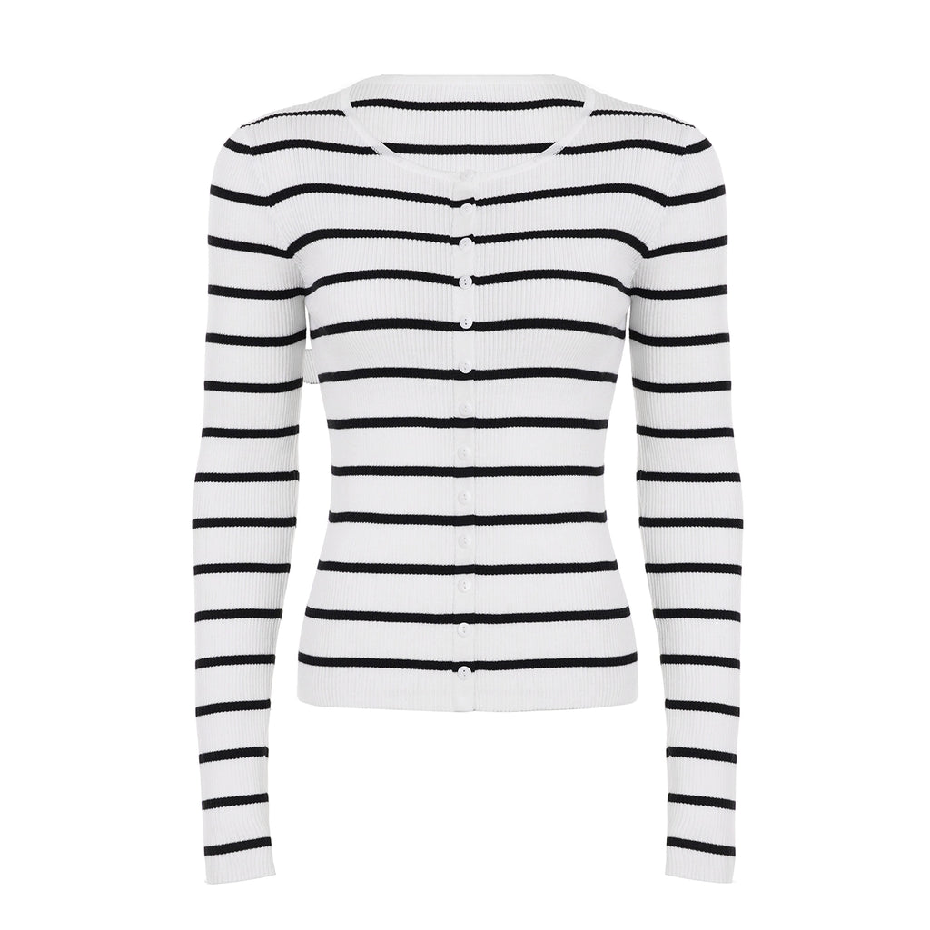 Joyanna Striped Cropped Knit Cardigan - White [EFWIW808]