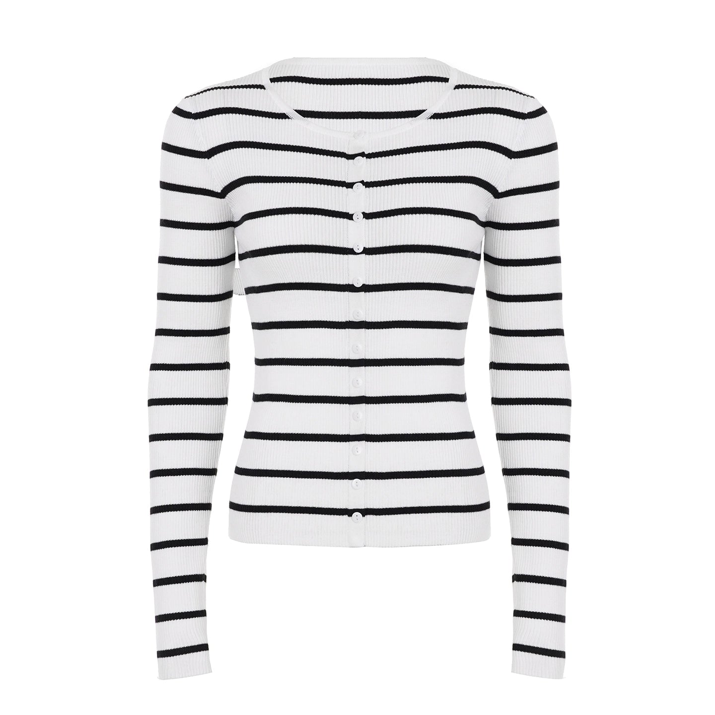 Joyanna Striped Cropped Knit Cardigan - White [EFWIW808]