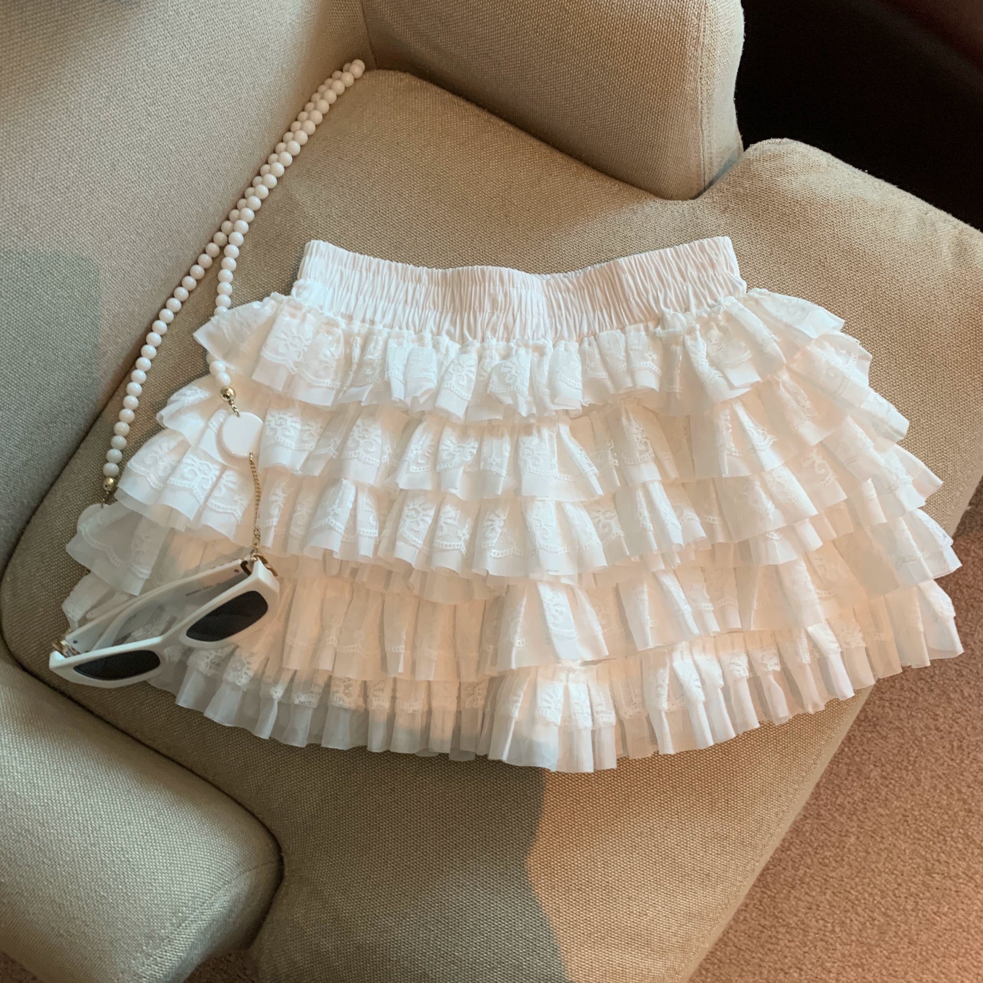 Maeleigh Lace Tiered Mini Skirt - White [SWWWLQZS]