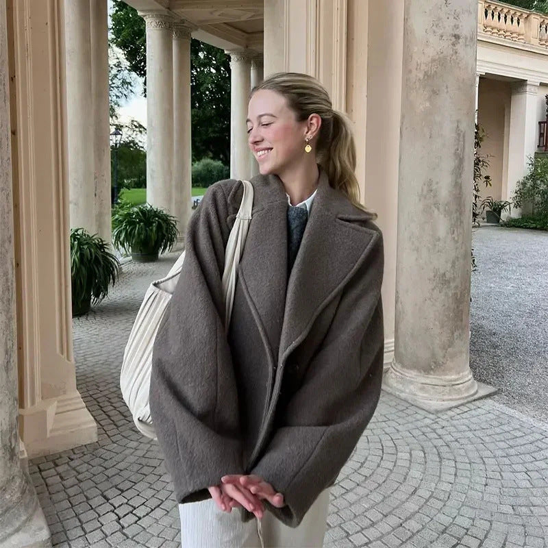 Emmersyn Double-Breasted Lapel Coat - Grey [8BONCXVR]