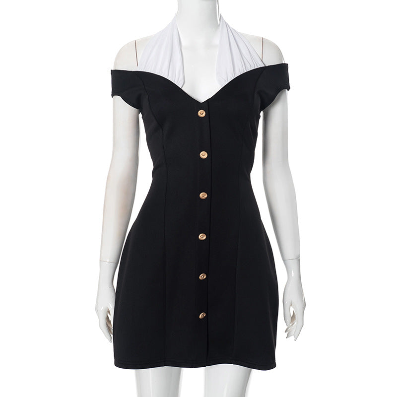 Kalilah Halter Contrast Mini Dress - Black [CRO9P46X]