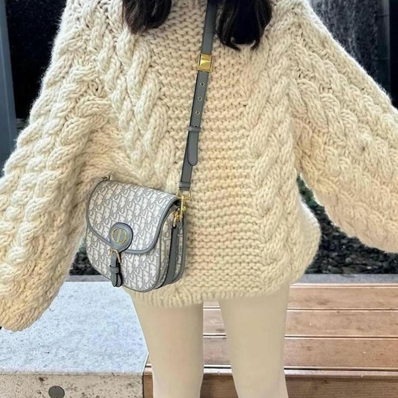 Shrinika Bell Sleeve Knit Sweater - White Round Neck Sweater [3ZTZ5CVS]
