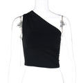 Clarabelle One Shoulder Crop Top - Black [BT46W36X]