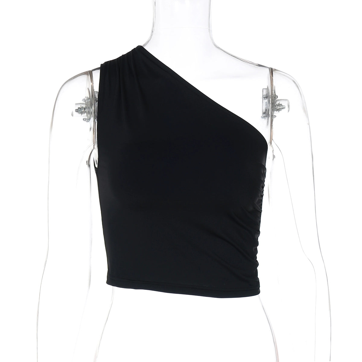 Clarabelle One Shoulder Crop Top - Black [BT46W36X]