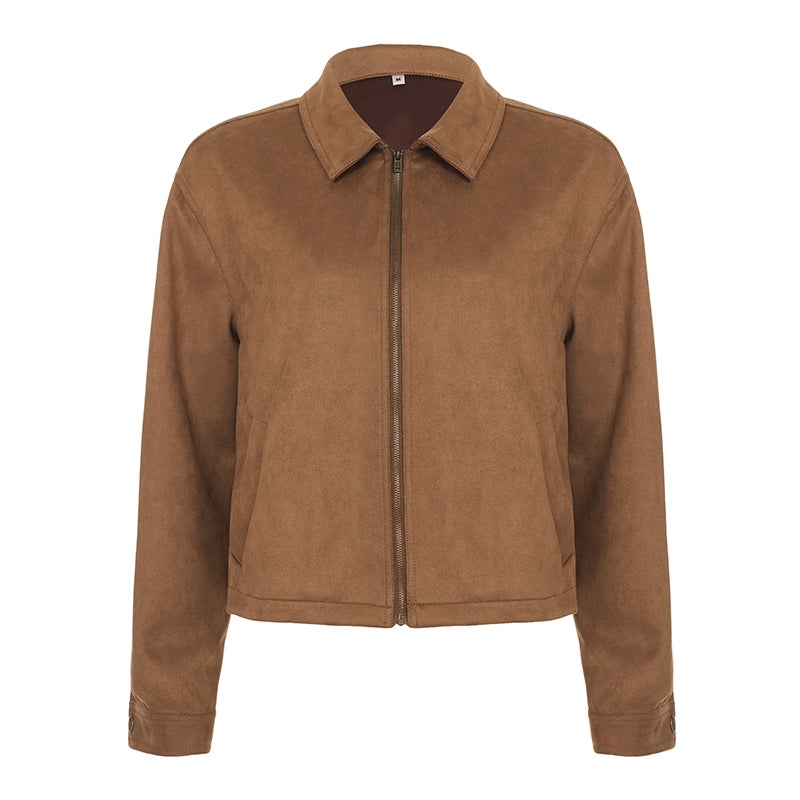 Yanelly Lapel Cropped Jacket - Brown [21WZ1JXF]