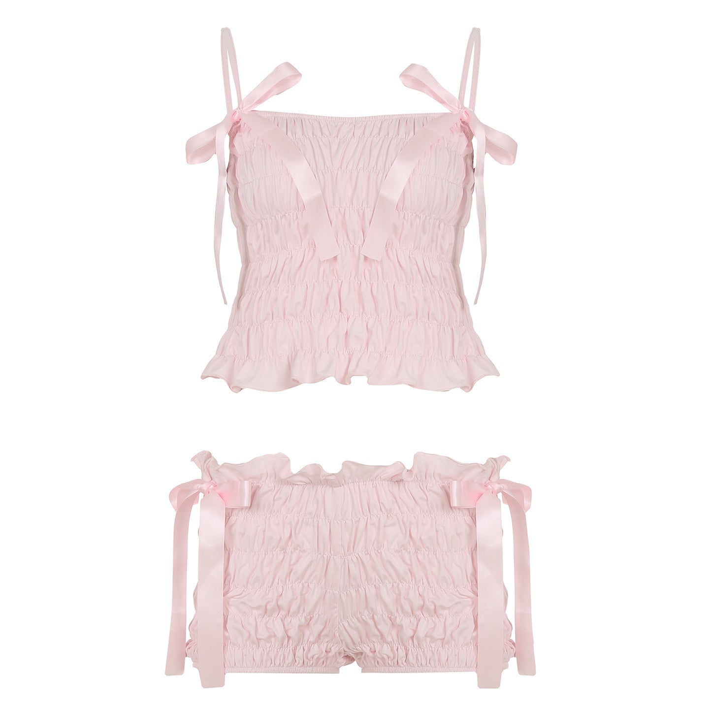 Zaire Bow Pleated Short Set - Pink [1RCJ831T]
