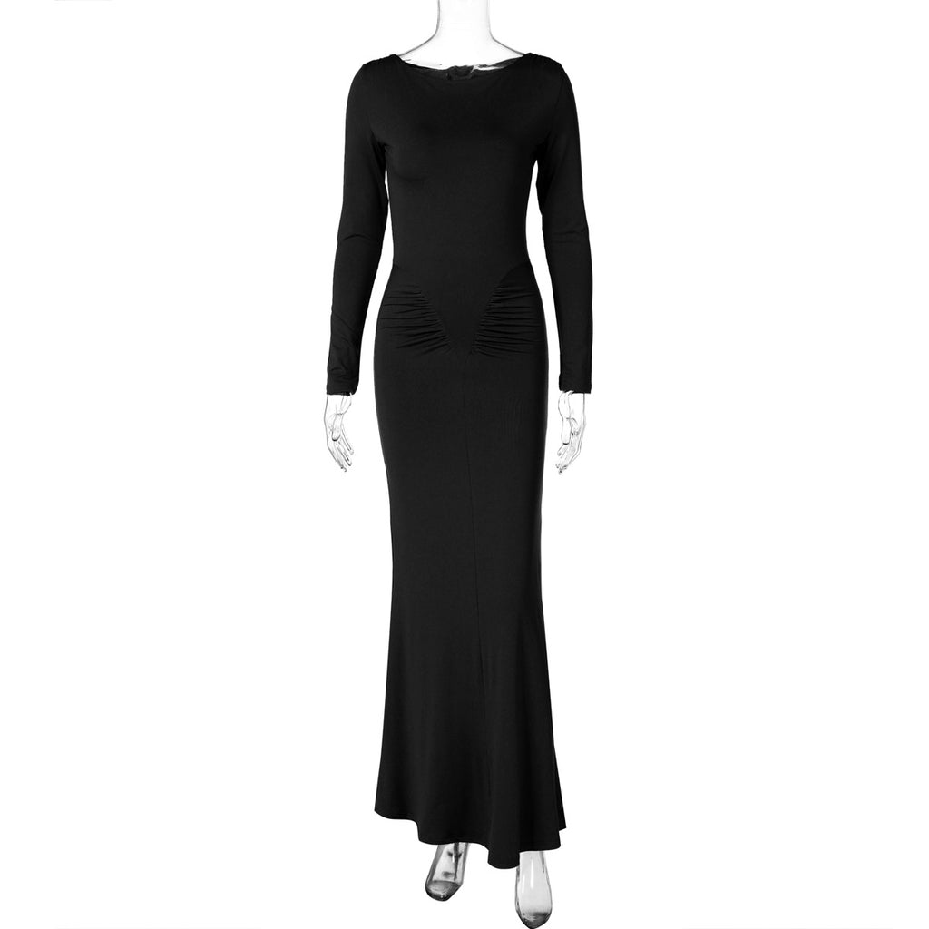 Mildred Pleated Long Sleeve Dress - Black [AU4PVXW5]