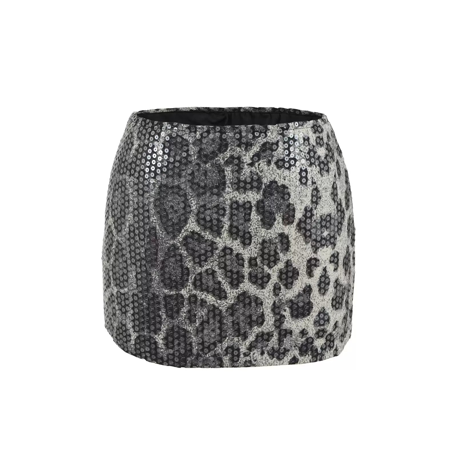Leopard Sequin Low-Waist Mini Skirt - Grey Leopard [4MH6P42J]