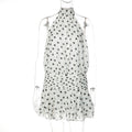 Polka Dot Halter Backless Mini Dress - White [RU2XJUSM]
