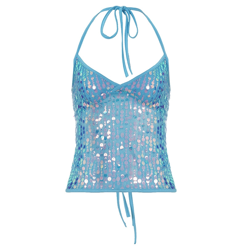 Maddalyn Sequin Strap Top - Blue [CLFVNI6I]