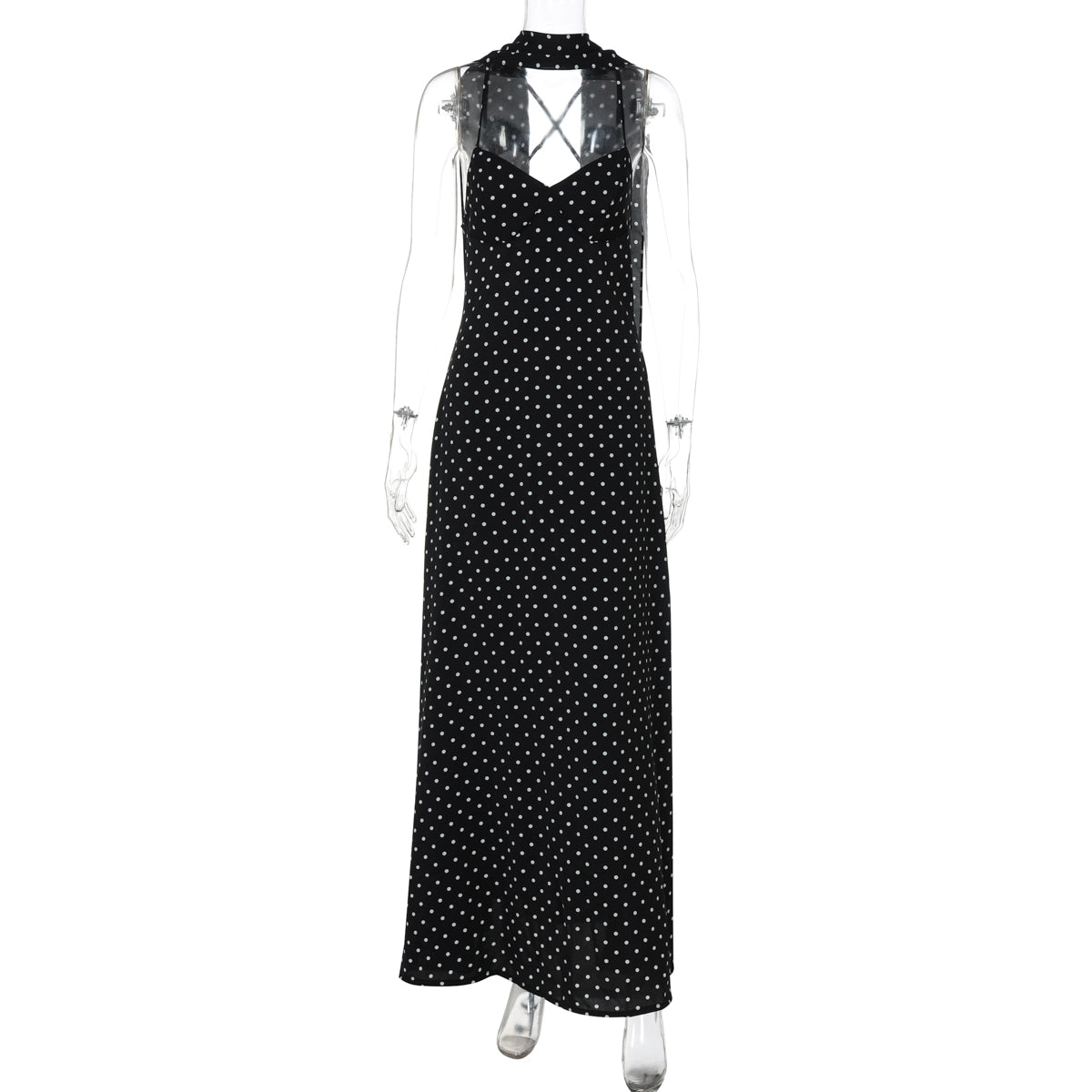 Eleanore Polka Dot Halter Maxi Dress - Black [7HH1C7QI]