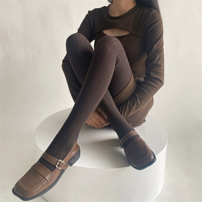 Shianne Cozy Sock Tights - Dark Brown [BQ6PYNHU]