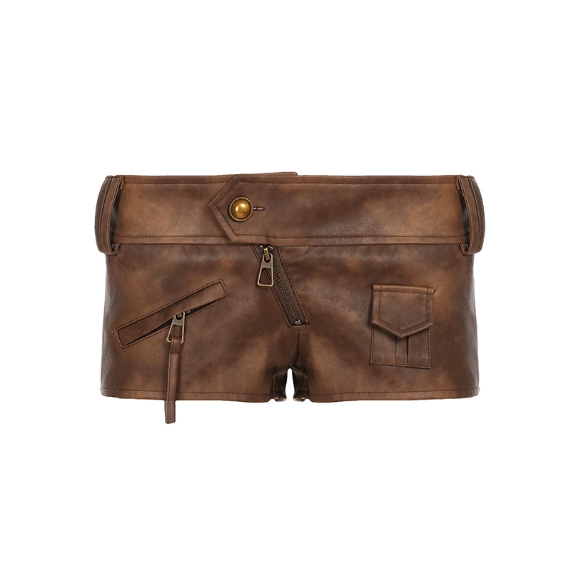 Ainslie Brown Faux Leather Biker Shorts - Brown [1AYRVKFV]