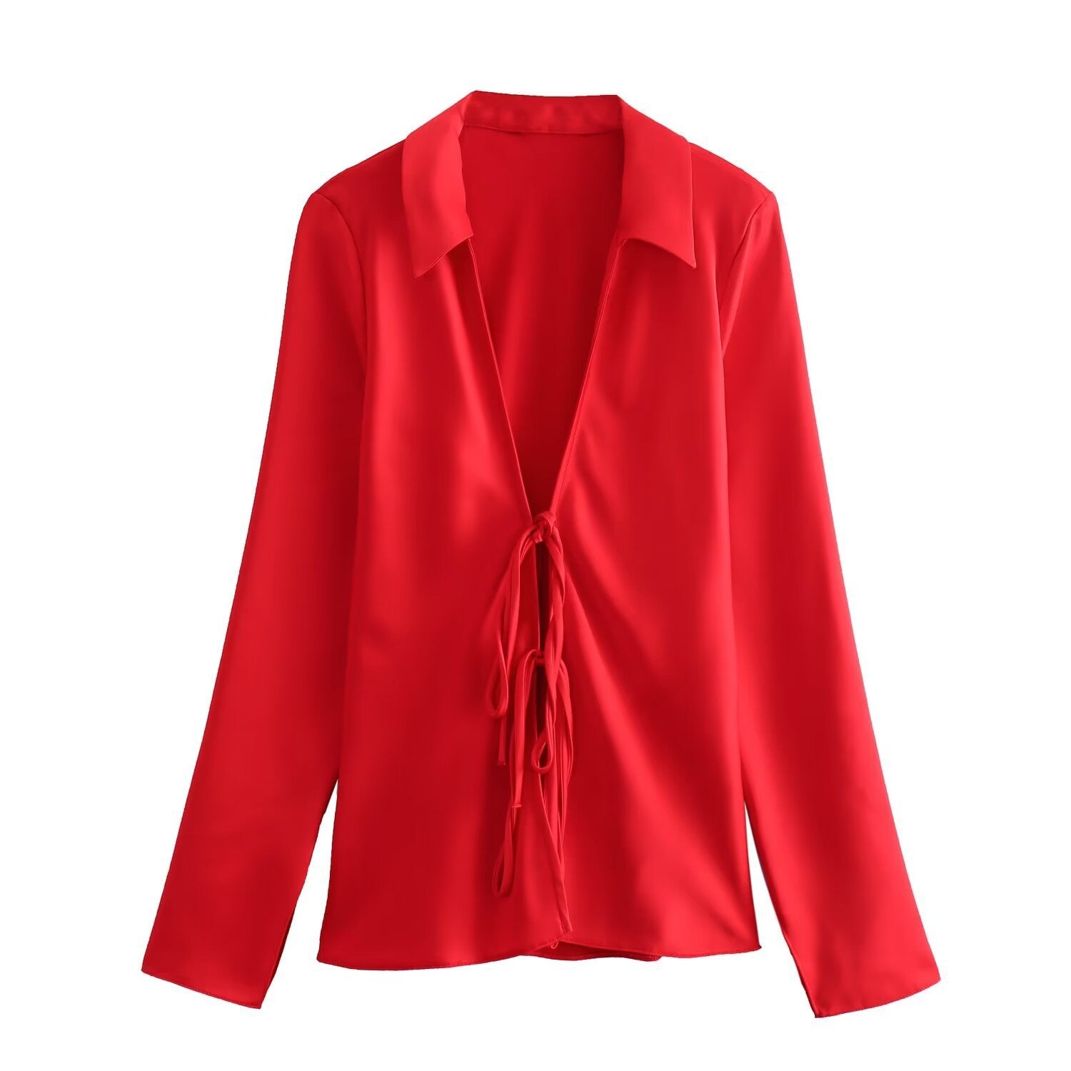 Naylah Bow Satin Shirt - Red [QYC0JIK8]
