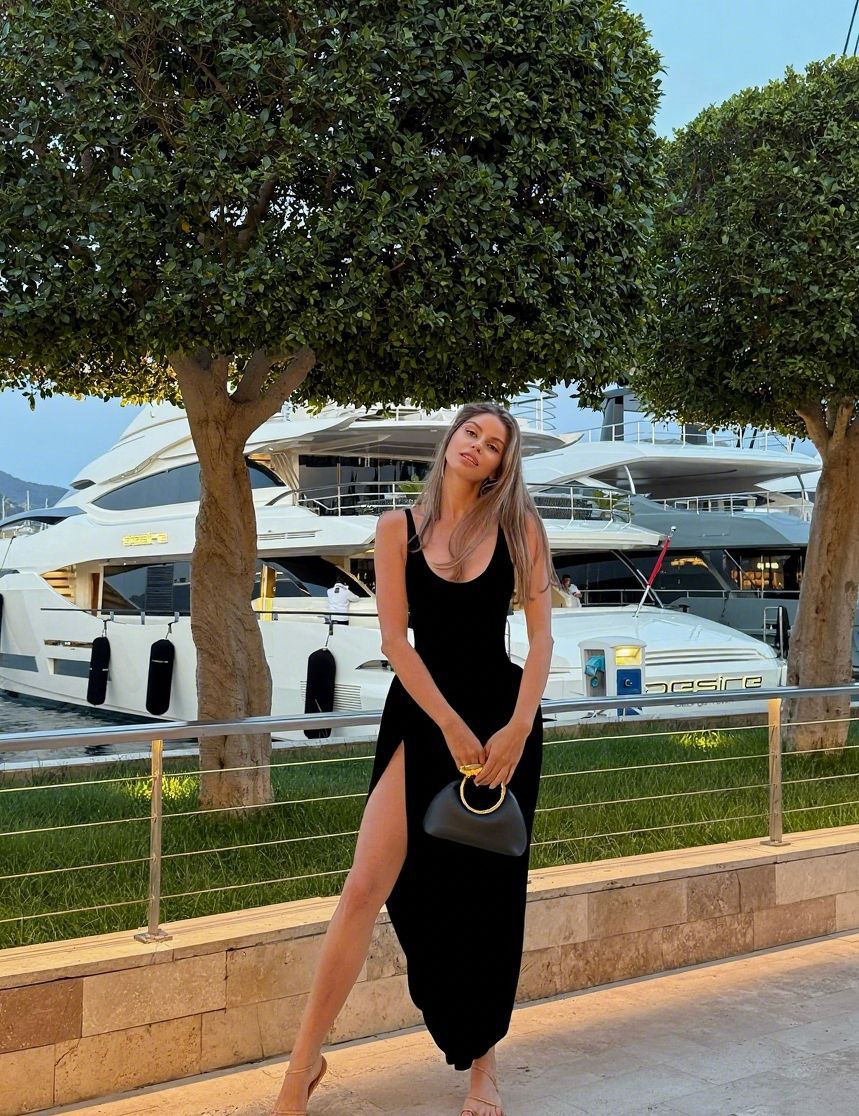 Genavieve U-Neck Pleated Maxi Dress - Designer Maxi Dress - Black (Revised) [CSF2DTNA]