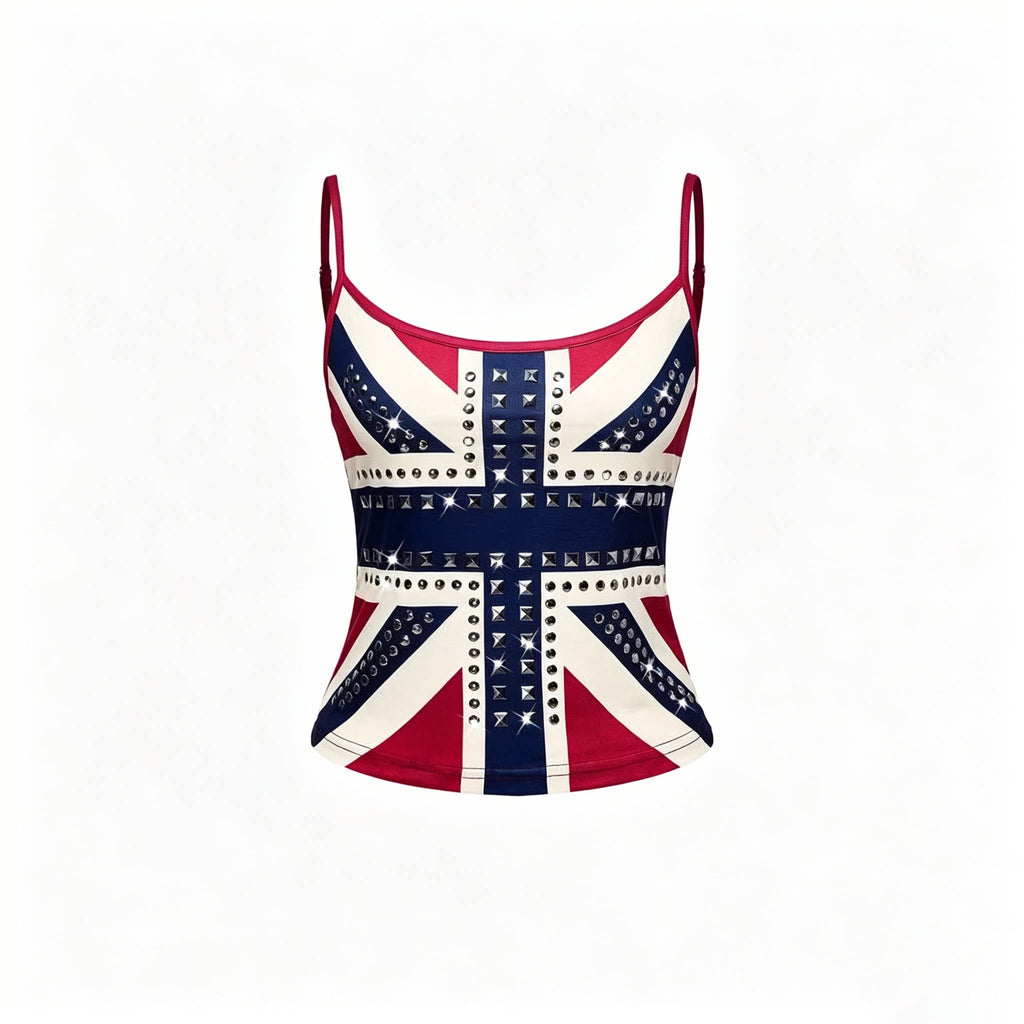 Susan Union Jack Studded Camisole - Red Color