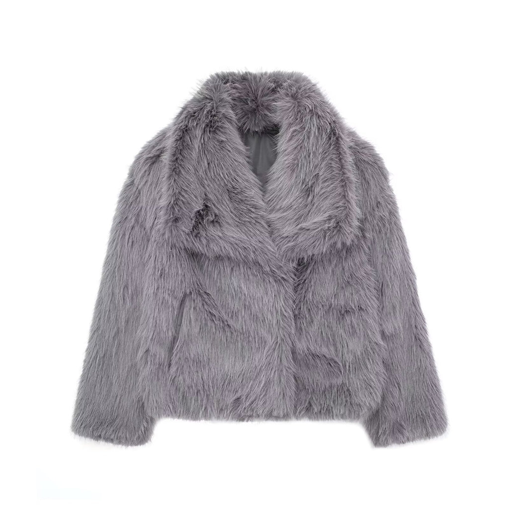 Nathalia Faux Fur Lapel Jacket - Dark Grey [J27RFH1X]