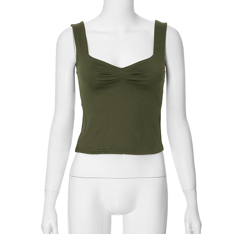 Ziona Backless Square Neck Crop Top - Army Green [6RULFRZ4]
