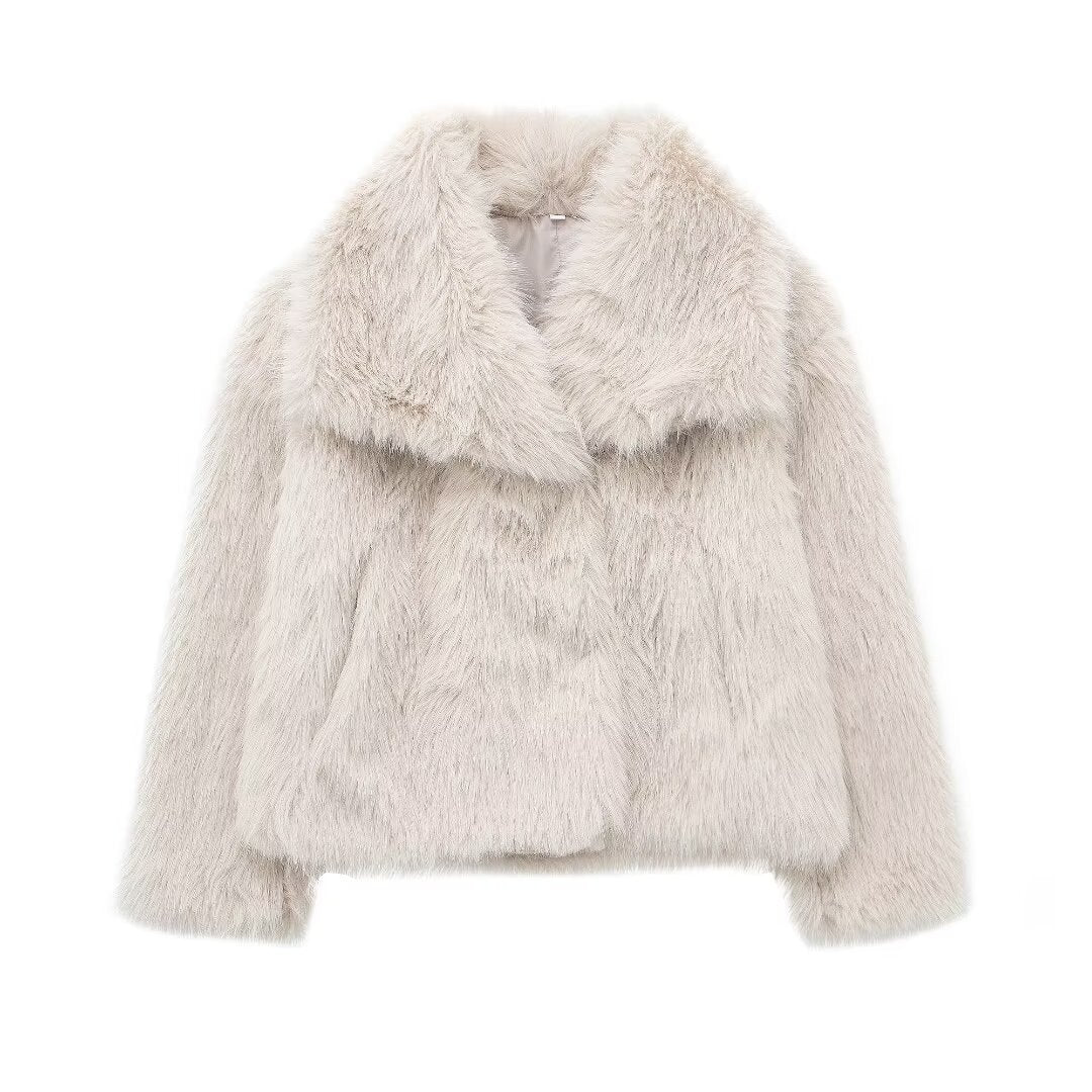 Nathalia Faux Fur Lapel Jacket - Cream [G4OXKLCV]