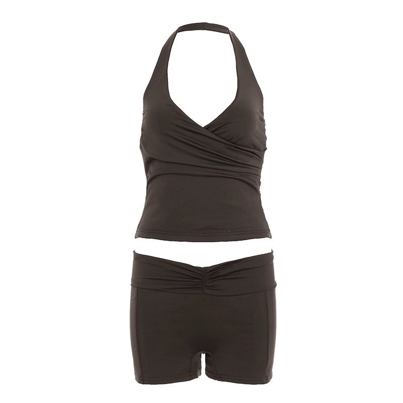 Arianne Street V-Neck Short Set - Brown [NR28CAJ0]