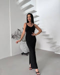Halima Knit V-Neck Maxi Dress - Black [HXV05Z6K]