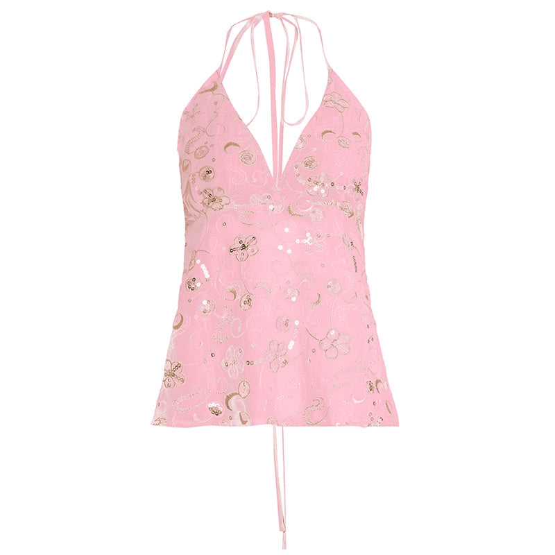 Aundrea Embellished Halter Camisole - Pink