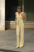 Raylee Knit V-Neck Pant Set - Yellow [XWHPK95E]