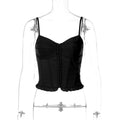 Mahina Strappy Button-Front Crop Top - Black [CW8G14VN]