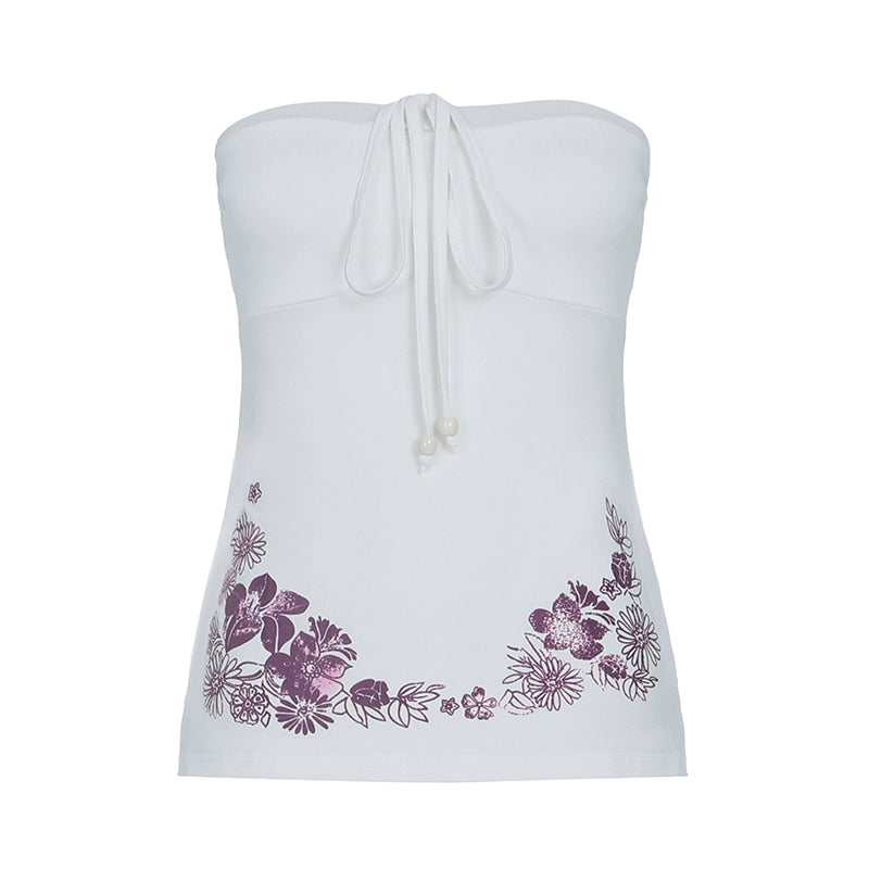 Yoana Floral Bow Tube Top - White [3Q6MCMHB]