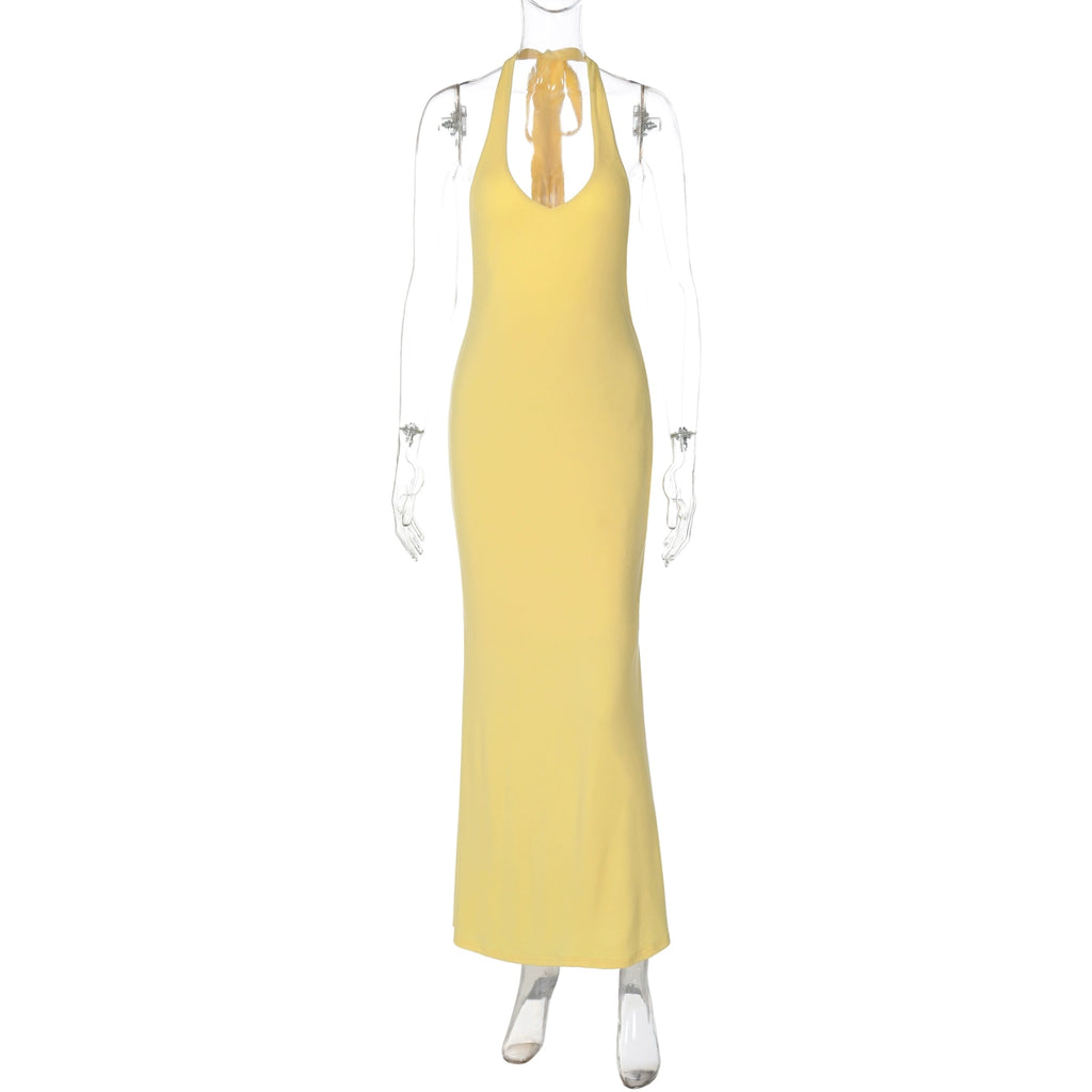 Holley Backless Halter Maxi Dress - Yellow [RG75K92O]
